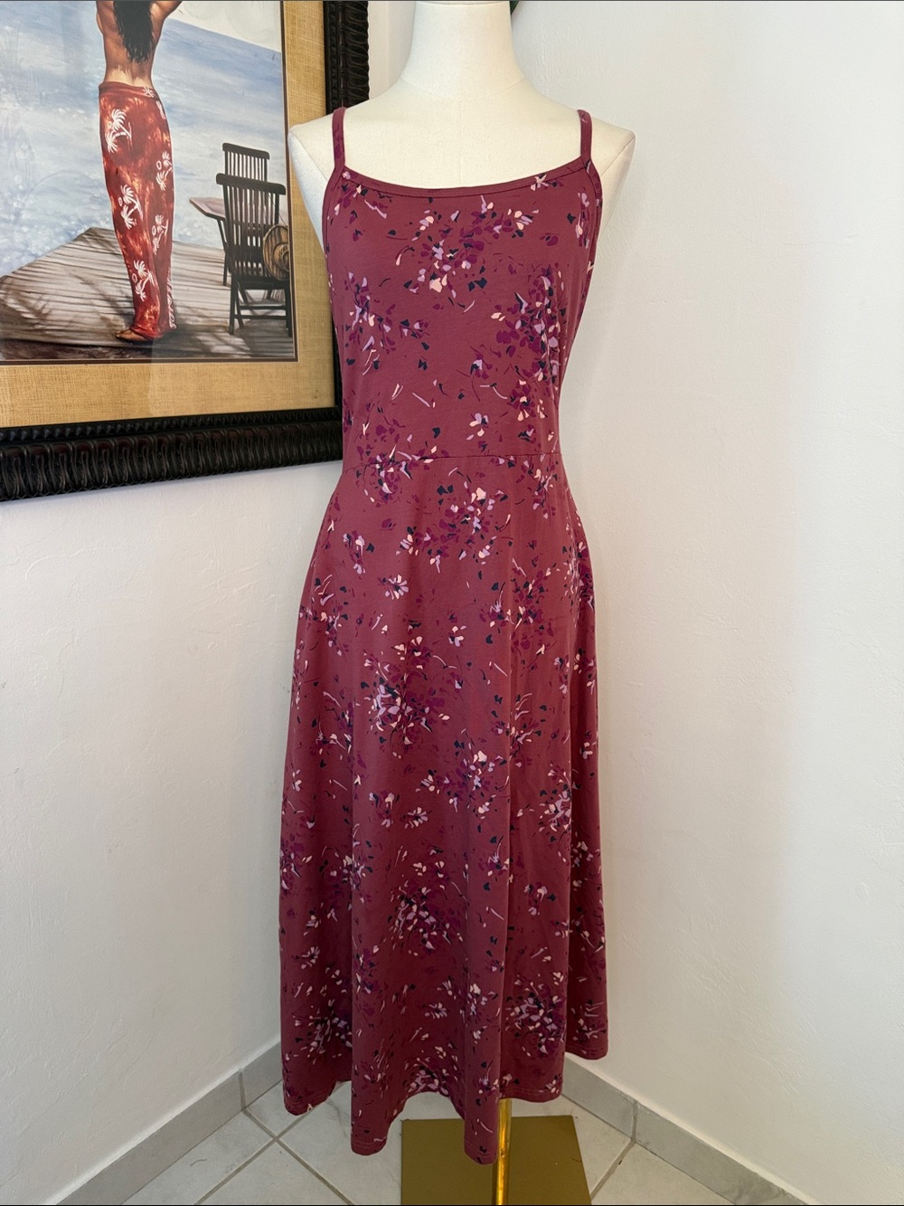 Pact Mauve Floral Spaghetti-Strap Maxi Dress